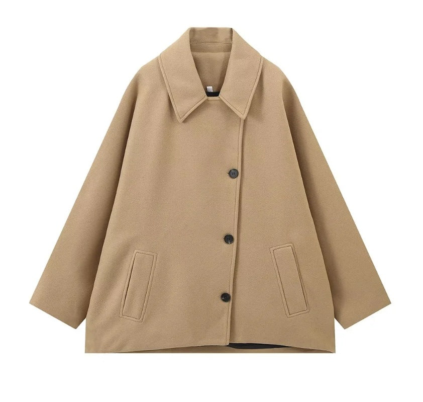 Damen 1200+ oversized Wollmix Kurzjacke mit legerer Silhouette und verdeckter Knopfleiste Drune