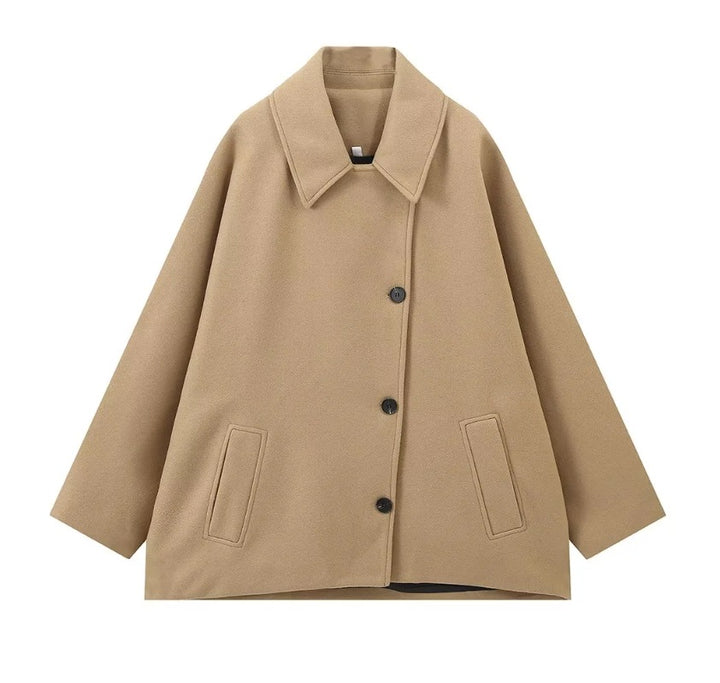 Damen 1200+ oversized Wollmix Kurzjacke mit legerer Silhouette und verdeckter Knopfleiste Drune