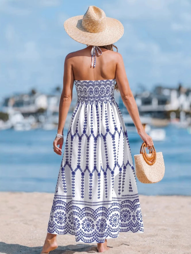 Damen Maxikleid mit V-Ausschnitt und verspieltem Streifenmuster Drune