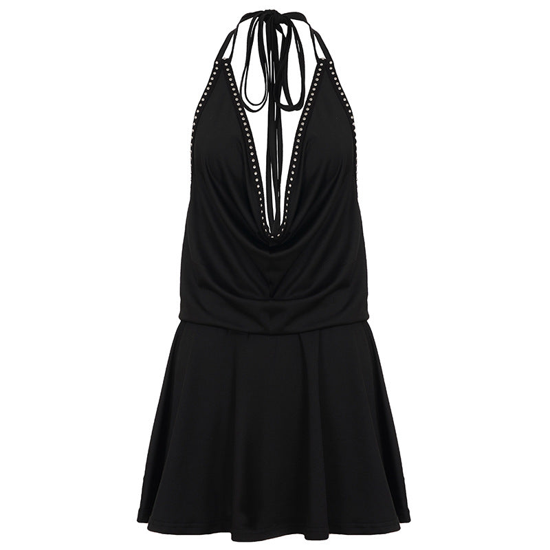 Damen Schwimmlatzkleid mit tiefem V-Ausschnitt und verspieltem Saum Drune