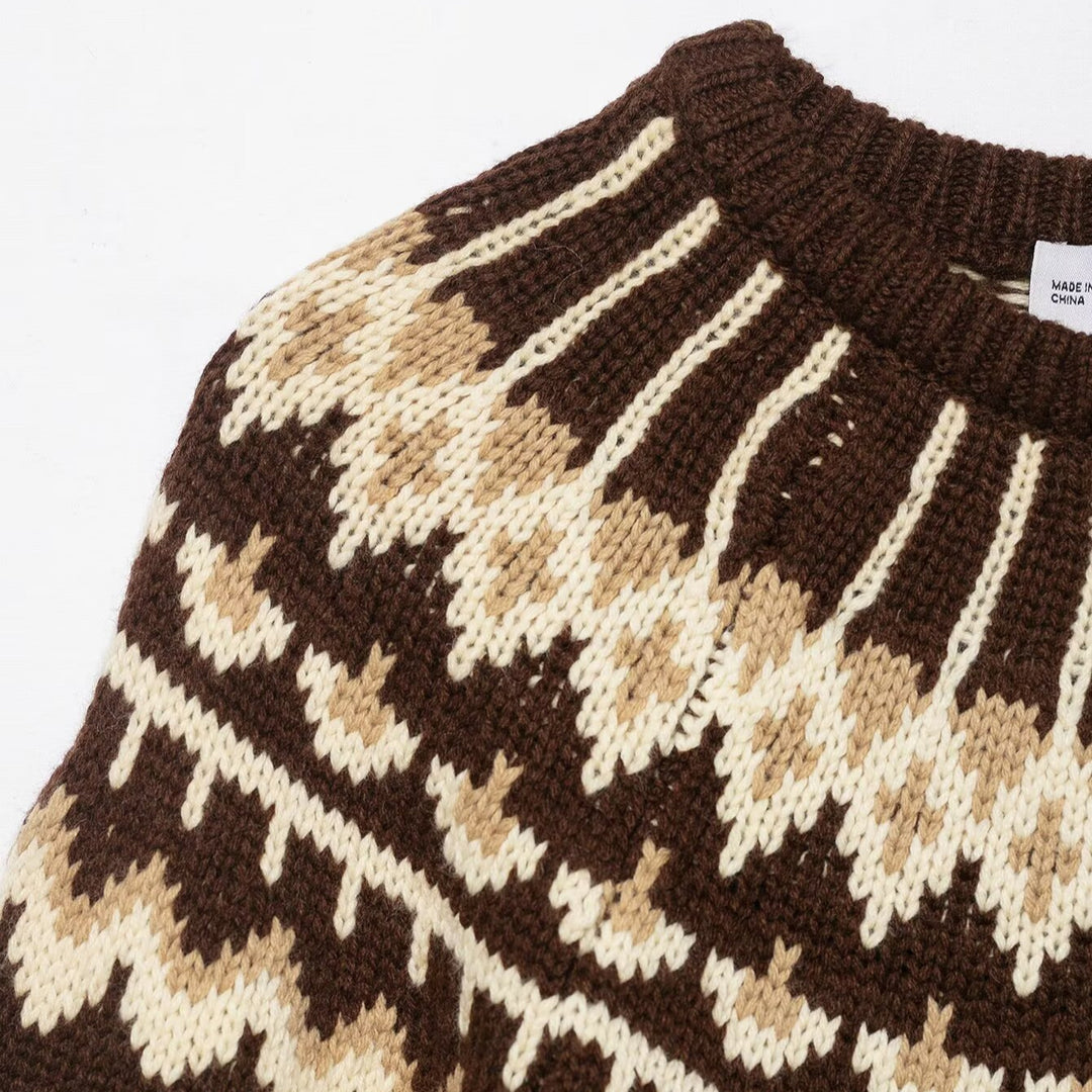 Damen Strickpullover mit Norweger-Muster und überschnittenen Schultern Drune