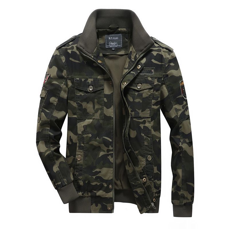 Herren Camo-Utility-Bomberjacke mit Stehkragen, Mehrfach-Taschen und Rippbündchen Drune
