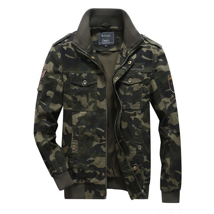 Herren Camo-Utility-Bomberjacke mit Stehkragen, Mehrfach-Taschen und Rippbündchen Drune