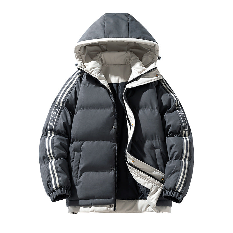 Herren sportive Stepp-Kapuzenjacke mit Zweiwege-Reißverschluss, Kordelzug und reflektierenden Schulterstreifen Drune