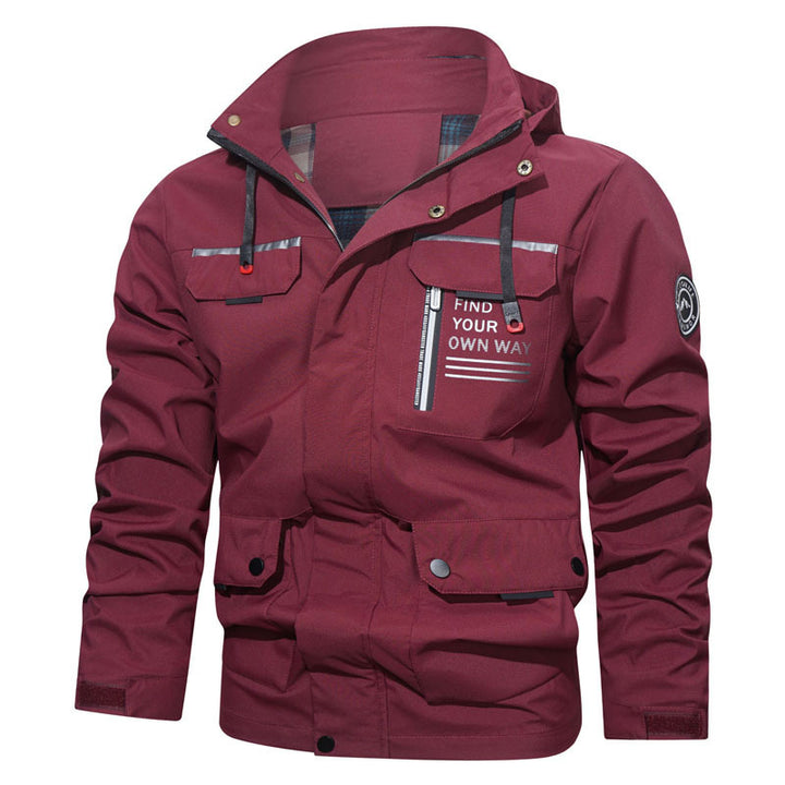 Herren wasserabweisende Kapuzen-Fieldjacke mit Brustreißverschluss und Multifunktions-Taschen Drune