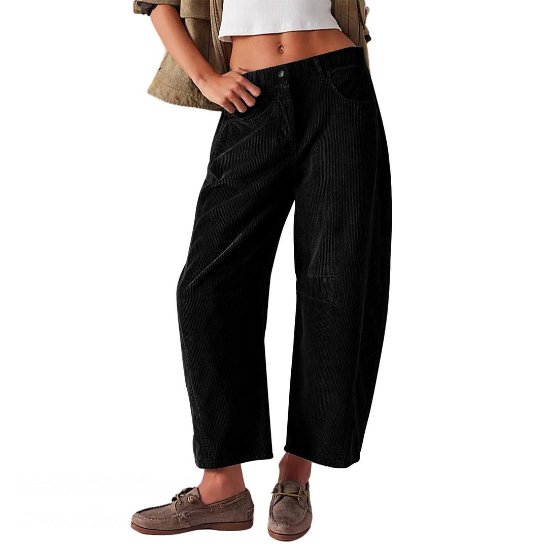 Damen Weite Cordhose mit hoher Taille, Cropped-Bein und Eingriffstaschen Drune