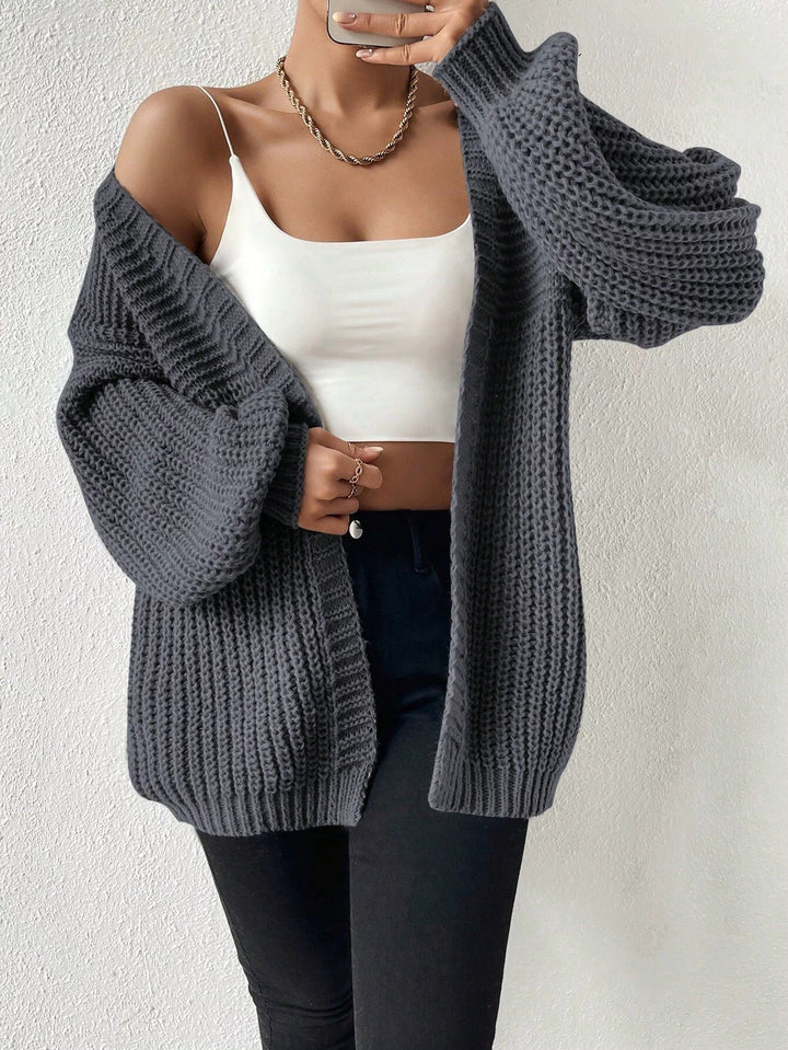 Damen nan Oversize-Strickcardigan mit grobem Waffelstrick, offener Front und voluminösen Ballonärmeln Drune