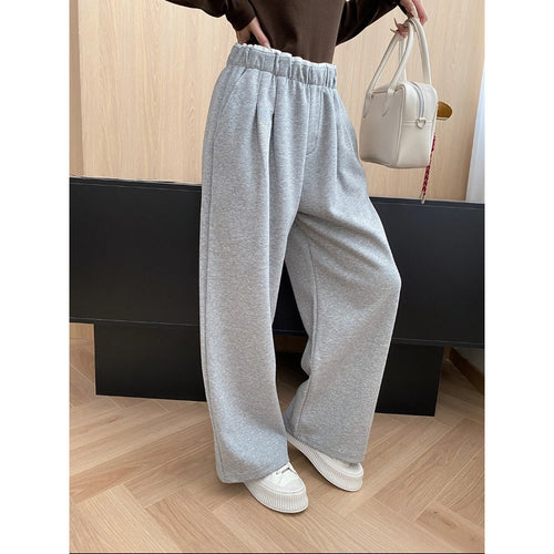 Damen lässige Hochbund Hose mit breitem Schnitt und elastischem Bund Drune