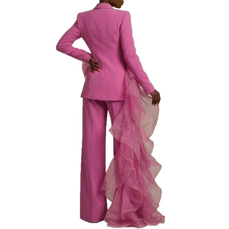 Damen Eleganter Anzug mit asymmetrischem Volant Drune