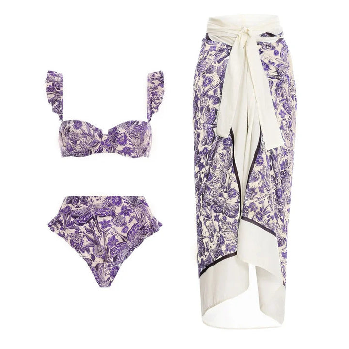 Damen Bikiniset mit schickem Wickelrock und verspieltem Rüschendesign Drune