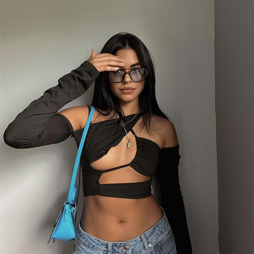 Damen figurbetontes Cut-Out Oberteil mit asymmetrischem Design Drune