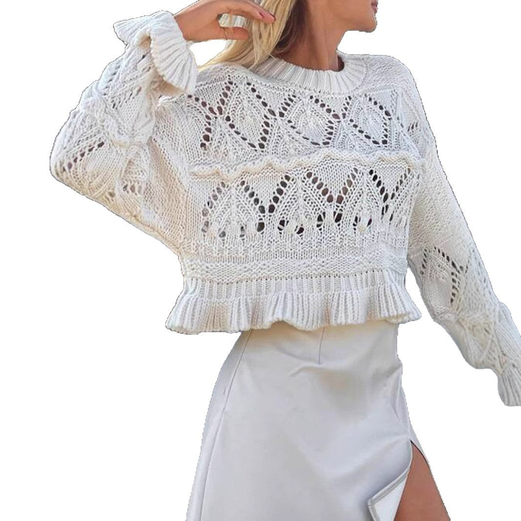 Damen Strickpullover mit Rüschen und Lochmuster Drune