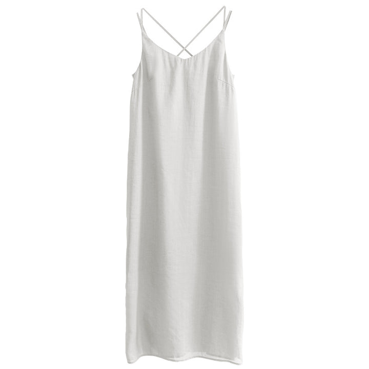 Damen elegantes Leinenkleid mit verstellbaren Spaghetti-Trägern und fließendem Schnitt Drune