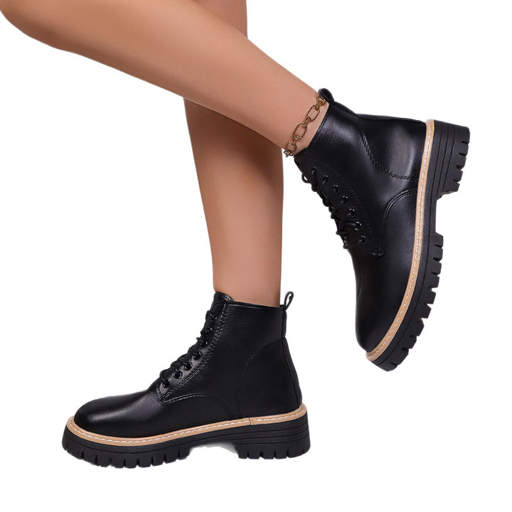 Damen Schnür-Boots mit profilierter Gummisohle und kontrastierender Ziernaht Drune