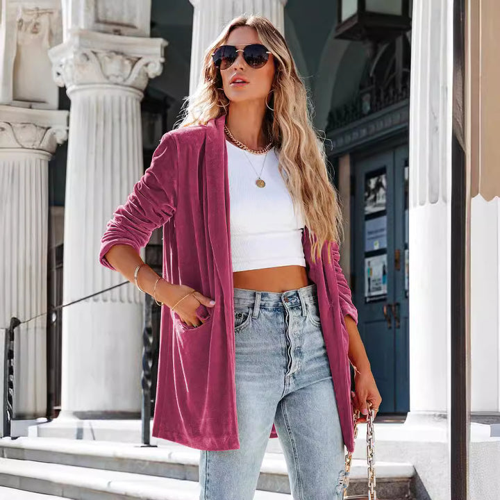 Damen Elegant geschnittener Velours-Blazer mit Taschen Drune