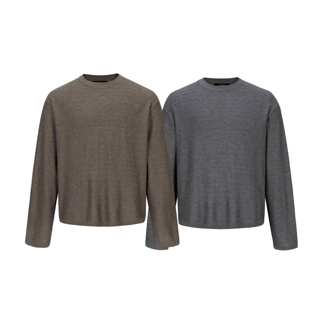 Unisex Feinstrick-Rundhalspullover mit feiner Längsstruktur und geradem Saum Drune