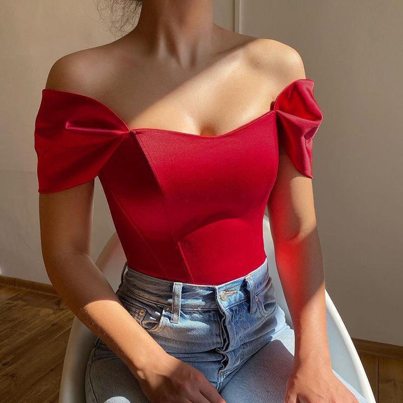 Damen elegantes Satin-Bustier mit Schulterdetails Drune