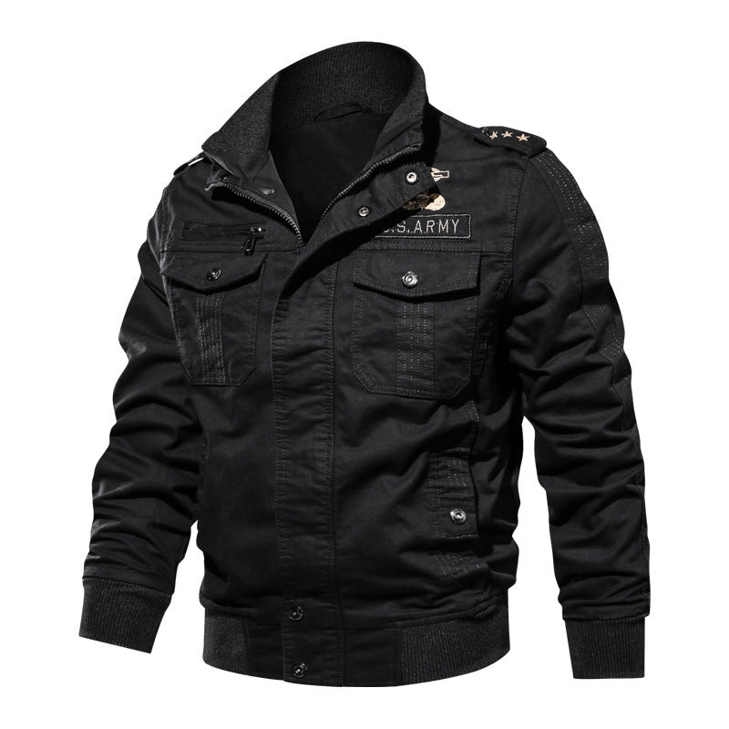 Herren Militärisch inspirierte Canvas-Bomberjacke mit Epauletten und Pattentaschen Drune