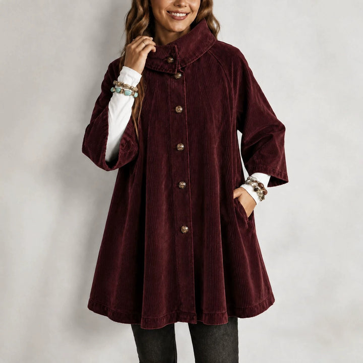 Damen Cord-Mantel mit Stehkragen, A‑Linie und aufgesetzten Taschen Drune