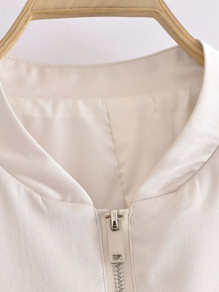 Damen Kurze Bomberjacke im Boxy‑Cropped‑Schnitt mit Reißverschluss und Ärmeltasche Drune