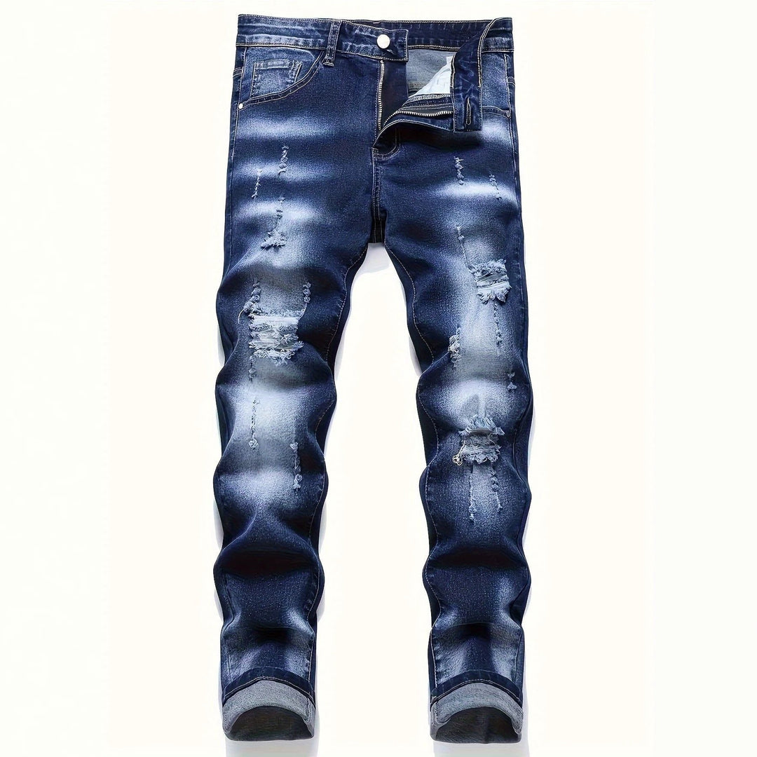 Herren Slim Fit Destroyed Jeans Drune