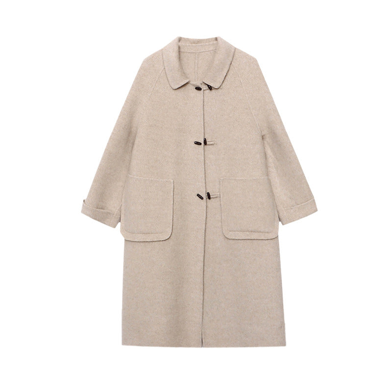 Damen eleganter Wollmantel mit praktischen Taschen und Knopfdetails Drune