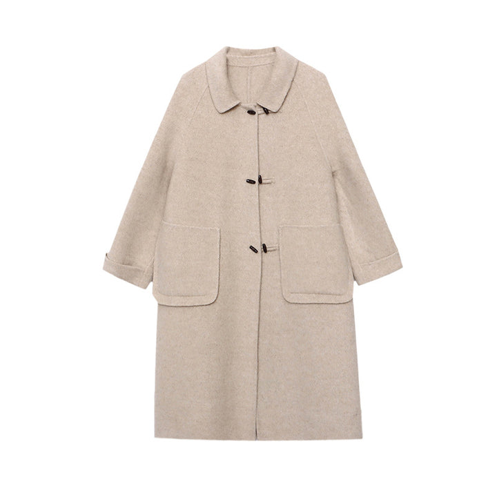 Damen eleganter Wollmantel mit praktischen Taschen und Knopfdetails Drune