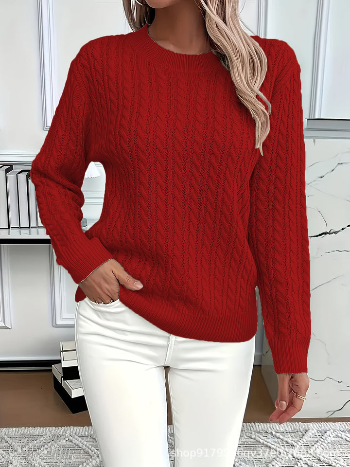 Damen Feinstrick-Pullover mit Zopfmuster und Rundhalsausschnitt Drune
