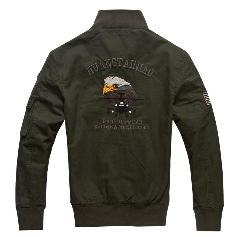 Herren nan Field‑Bomberjacke im Pilotenstil mit gestickten Emblemen, Rippenkragen und multifunktionaler Ärmeltasche Drune