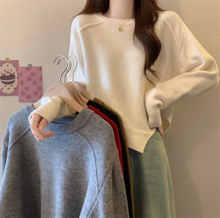 Damen lässiger Strickpullover mit überschnittenen Schultern und feiner Struktur Drune