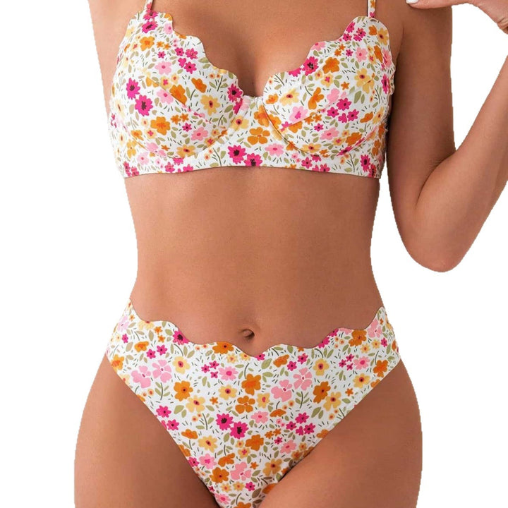 Damen Blumendekorierter Hochschnitt-Bikini Drune