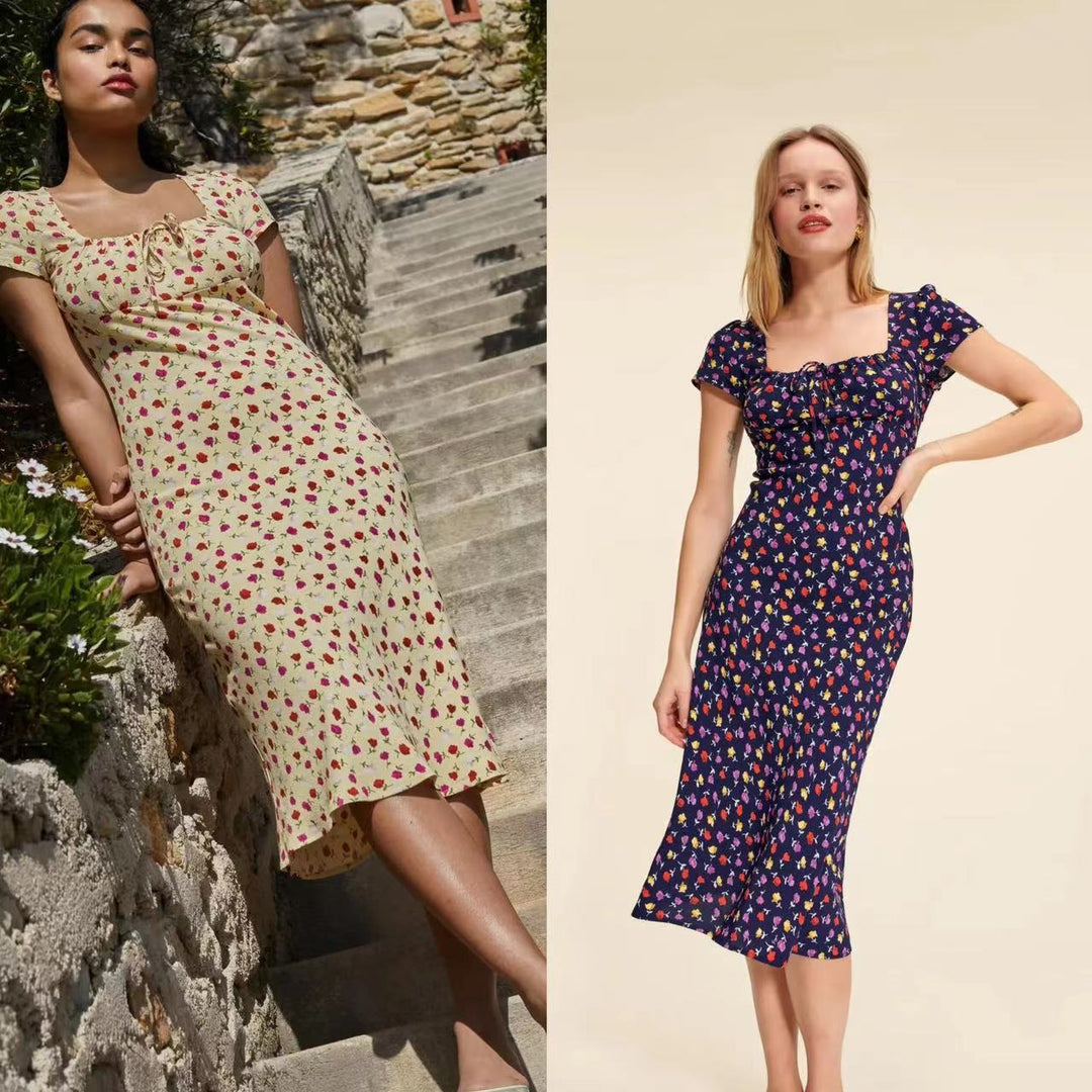 Damen Midikleid mit elastischem Taillenzug und raffinierten Rüschendetails Drune