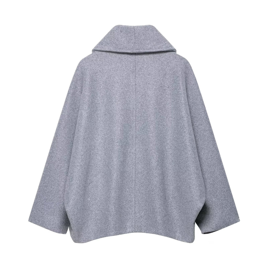 Damen Boxy-Wollmix-Cape-Mantel mit weitem Schalkragen und doppelter Knopfleiste Drune