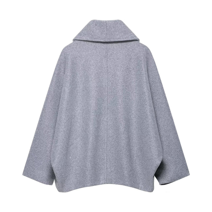 Damen Boxy-Wollmix-Cape-Mantel mit weitem Schalkragen und doppelter Knopfleiste Drune