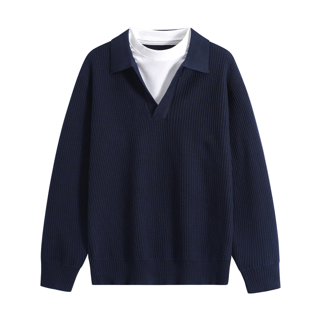Damen Grobstruktur-Pullover mit Polokragen und V-Ausschnitt Drune