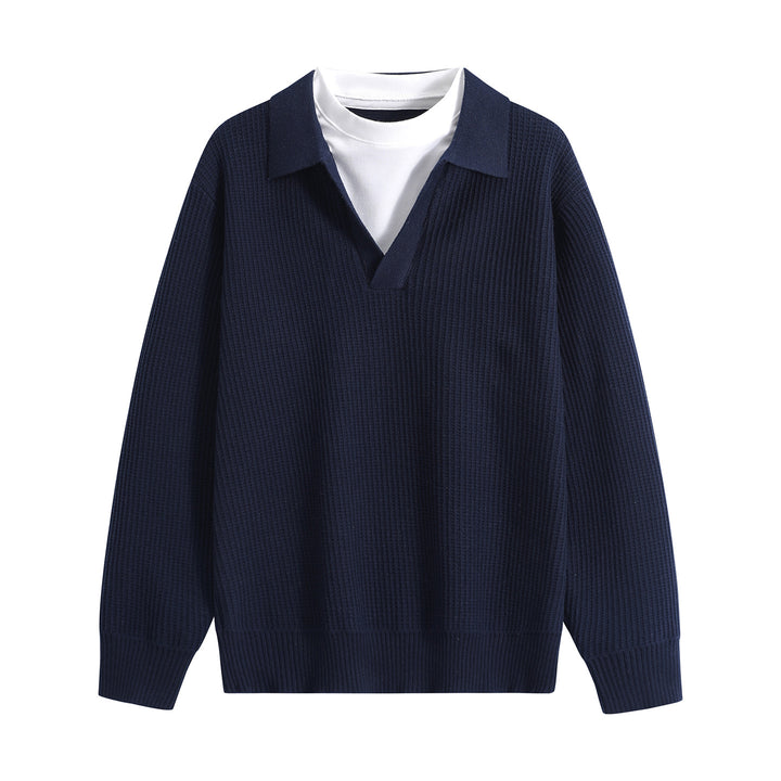 Damen Grobstruktur-Pullover mit Polokragen und V-Ausschnitt Drune