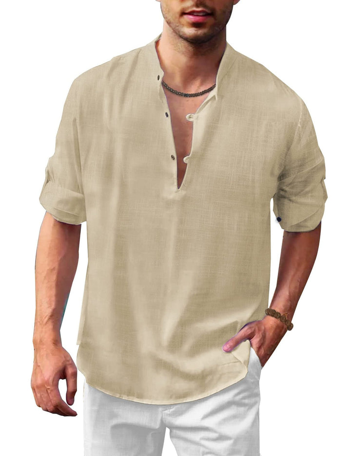 Herren lässiges Leinenhemd mit kurzes Arm und Knopfdetail Drune