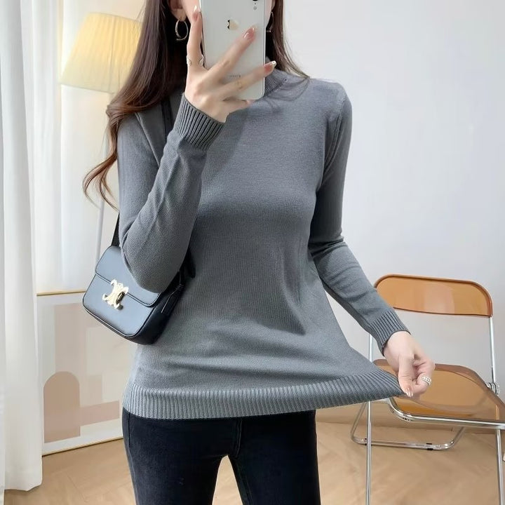 Damen Feiner Langarm-Feinstrickpullover mit schmalem Stehkragen und gerippten Bündchen Drune