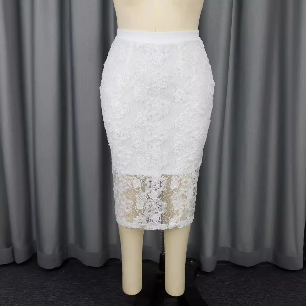 Damen Eleganter Spitzenrock mit floralen Details Drune