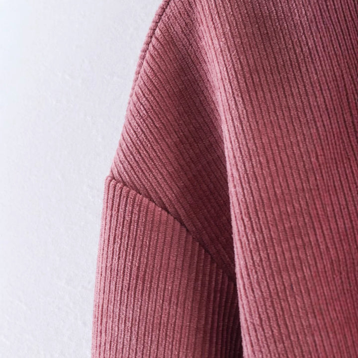 Damen Kurz geschnittene Cordjacke mit Kunstlederkragen, Frontreißverschluss und aufgesetzten Pattentaschen Drune
