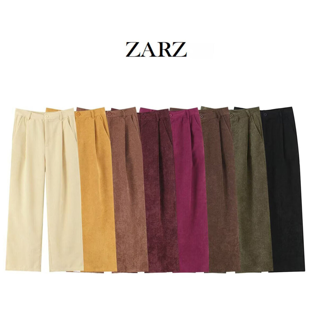 Damen Hochtaillierte Cordhose mit weitem Bein und Bundfalten Drune