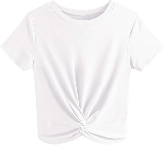 Damen Kurzarm T-Shirt mit Knoten und elastischem Stoff Drune