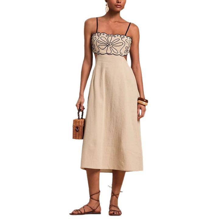 Damen luftiges Maxikleid mit floralem Oberteil Drune