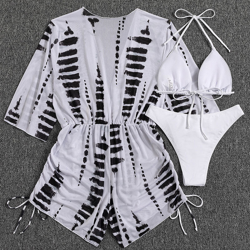 Damen Strandkleid mit tiefem V-Ausschnitt und verstellbaren Rüschendetails Drune