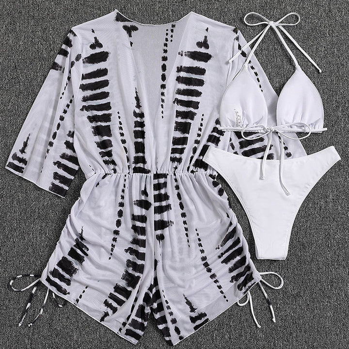 Damen Strandkleid mit tiefem V-Ausschnitt und verstellbaren Rüschendetails Drune