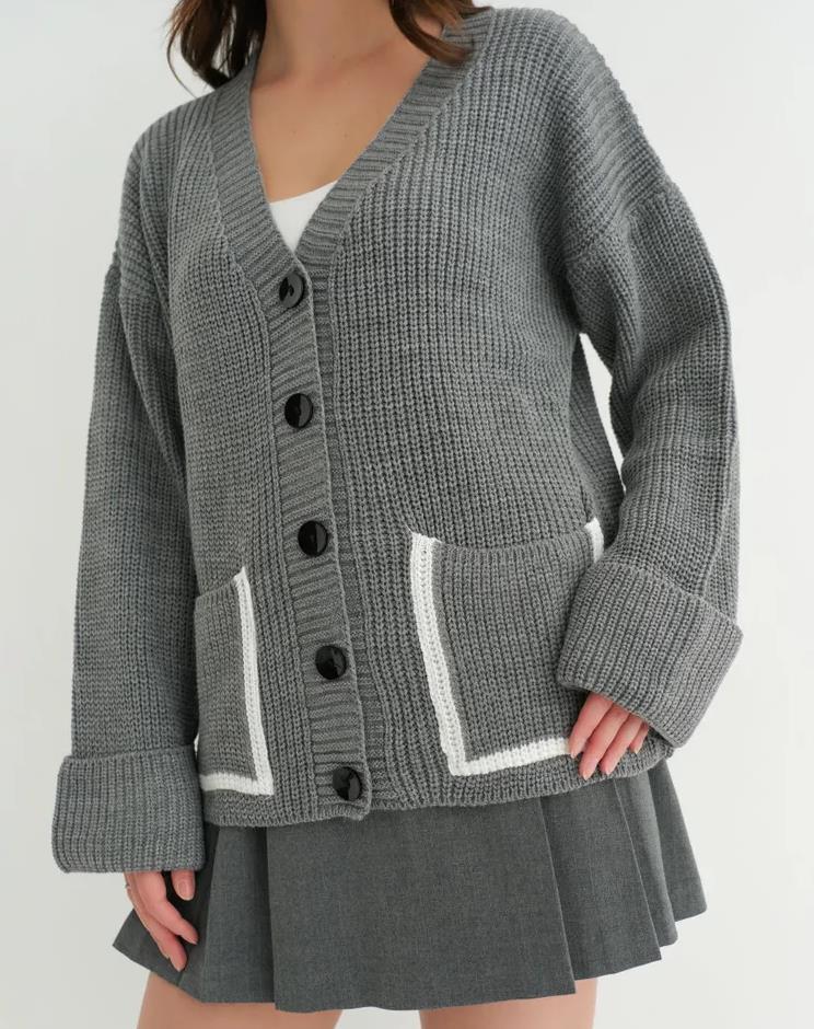 Damen Grobstrick-Cardigan mit praktischen Taschen und modernen Knöpfen Drune