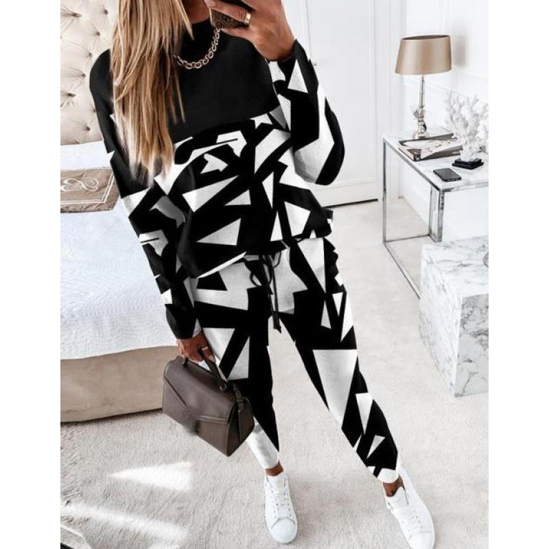 Damen trendy Sweatanzug mit grafischem Muster Drune