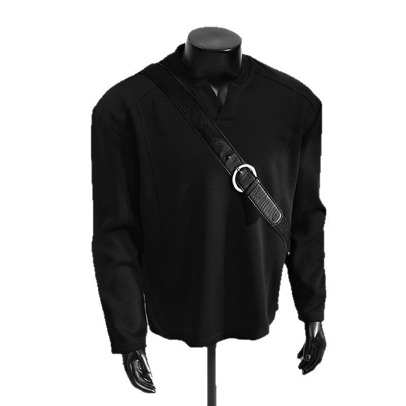 Herren Oversize-Langarmshirt mit V-Notch-Kragen, minimalistischer Schnitt und weichem Baumwollmix Drune
