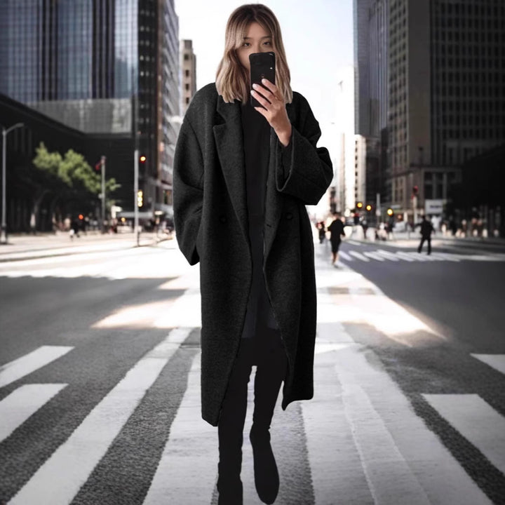 Damen Oversized Wollmantel mit doppelt-knöpfigem Design und lässigem Schnitt Drune