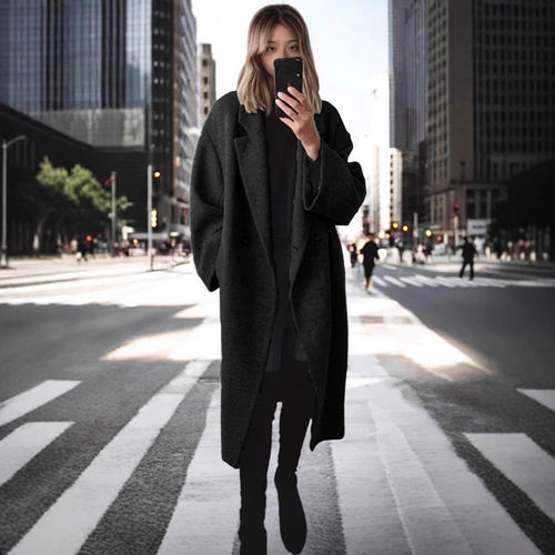Damen Oversized Wollmantel mit doppelt-knöpfigem Design und lässigem Schnitt Drune